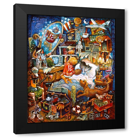 Superboy Black Modern Wood Framed Art Print by Bell, Bill