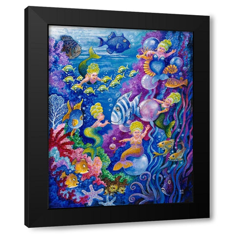 Little Little Mermaid Black Modern Wood Framed Art Print with Double Matting by Bell, Bill