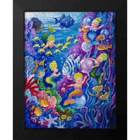 Little Little Mermaid Black Modern Wood Framed Art Print by Bell, Bill
