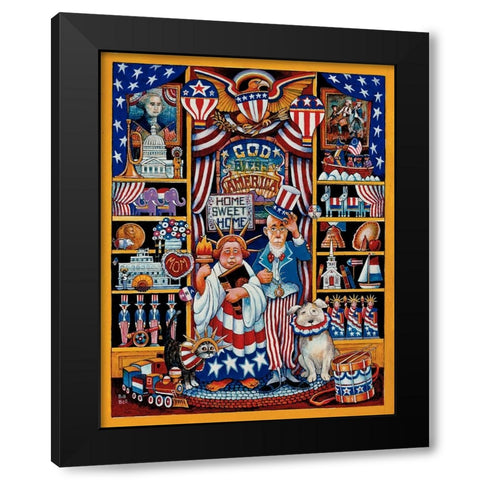 God Bless America Black Modern Wood Framed Art Print with Double Matting by Bell, Bill