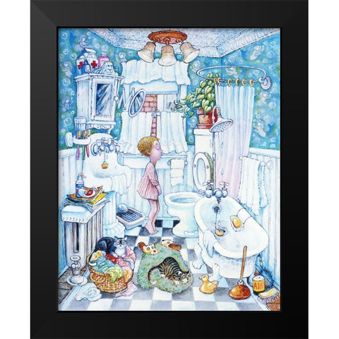 Bathroom Boy Black Modern Wood Framed Art Print by Bell, Bill