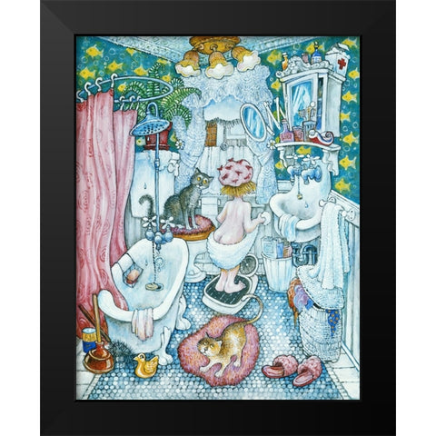Bathroom Girl  Black Modern Wood Framed Art Print by Bell, Bill
