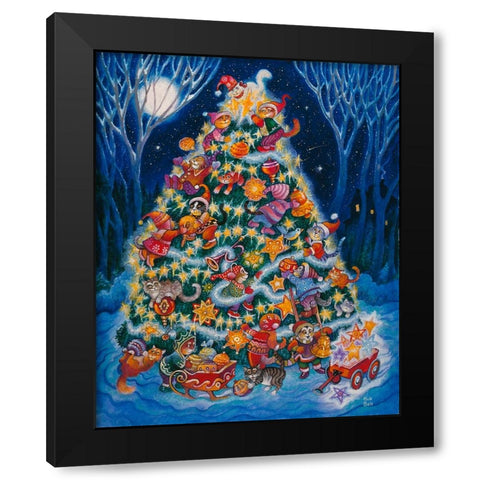 Christmas Cats Black Modern Wood Framed Art Print with Double Matting by Bell, Bill