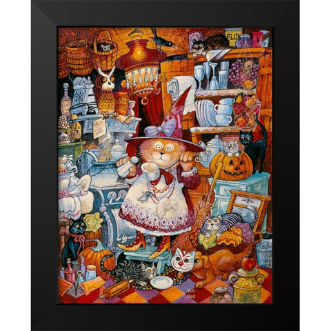 Kitty Kitchen Witch 2 Black Modern Wood Framed Art Print by Bell, Bill