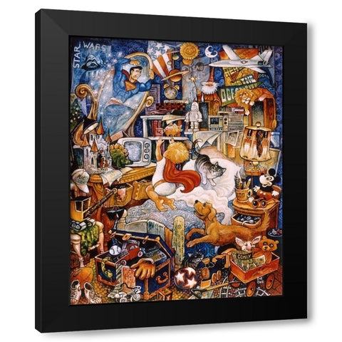 Superman Black Modern Wood Framed Art Print with Double Matting by Bell, Bill