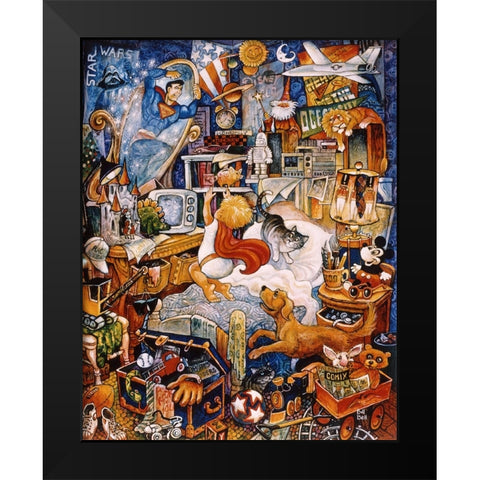 Superman Black Modern Wood Framed Art Print by Bell, Bill