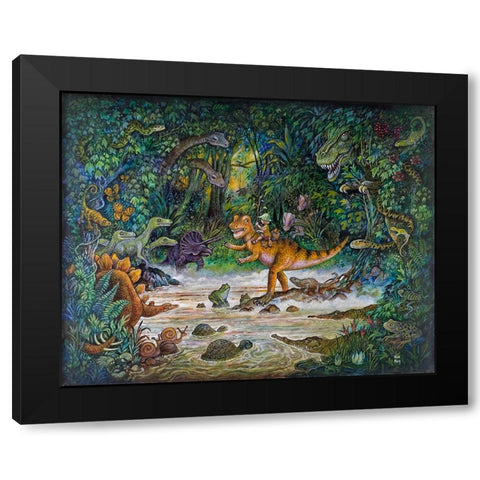 Jurassic Jungle Black Modern Wood Framed Art Print by Bell, Bill