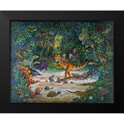 Jurassic Jungle Black Modern Wood Framed Art Print by Bell, Bill