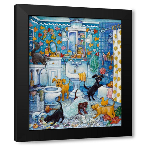More Bathroom Pups Black Modern Wood Framed Art Print with Double Matting by Bell, Bill