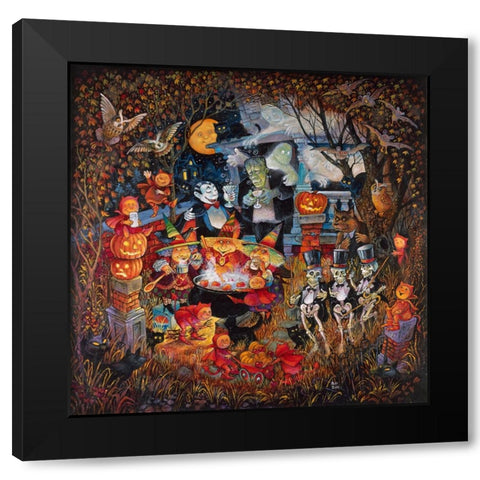 Monsters Night Out Black Modern Wood Framed Art Print by Bell, Bill