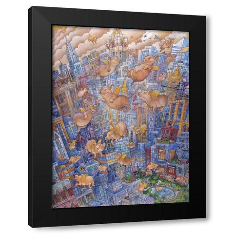 Them Flyin Pigs Black Modern Wood Framed Art Print by Bell, Bill