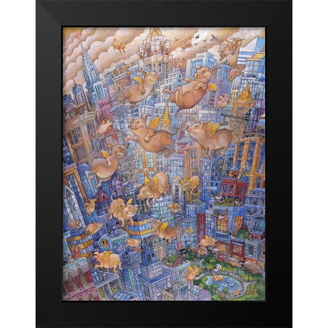 Them Flyin Pigs Black Modern Wood Framed Art Print by Bell, Bill