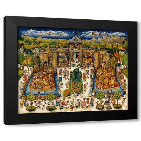 Cats And Kids At The Zoo Black Modern Wood Framed Art Print by Bell, Bill