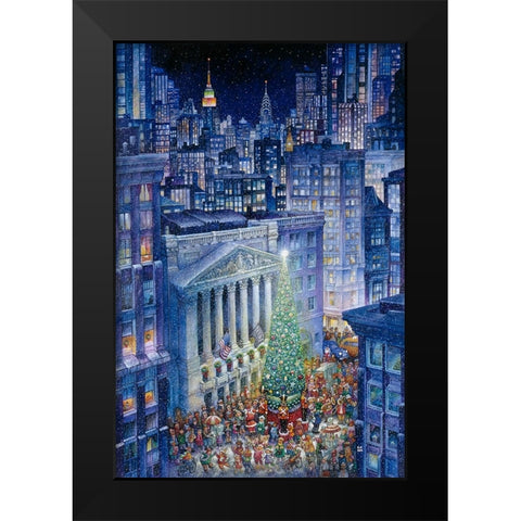 Christmas In The City Black Modern Wood Framed Art Print by Bell, Bill