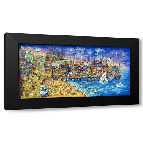 Fireworks Over Steel Pier Black Modern Wood Framed Art Print with Double Matting by Bell, Bill