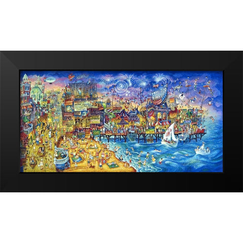 Fireworks Over Steel Pier Black Modern Wood Framed Art Print by Bell, Bill