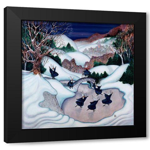 Skating Nuns 2 Black Modern Wood Framed Art Print by Bell, Bill