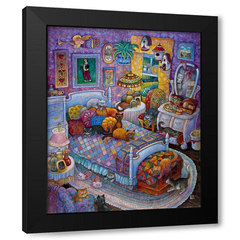 More Cats And Quilts Black Modern Wood Framed Art Print with Double Matting by Bell, Bill