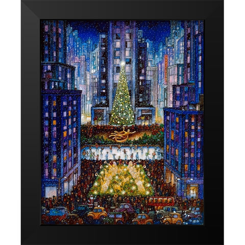 Rockefeller Center 2 Blue Black Modern Wood Framed Art Print by Bell, Bill