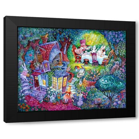 Alice and The Hatter Black Modern Wood Framed Art Print with Double Matting by Bell, Bill