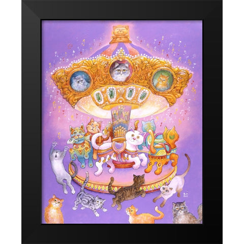 Cat Carousel Black Modern Wood Framed Art Print by Bell, Bill