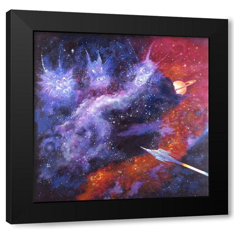 Space Dragons Black Modern Wood Framed Art Print with Double Matting by Bell, Bill