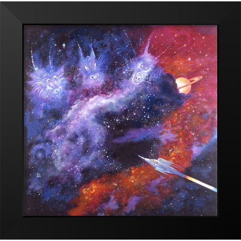 Space Dragons Black Modern Wood Framed Art Print by Bell, Bill