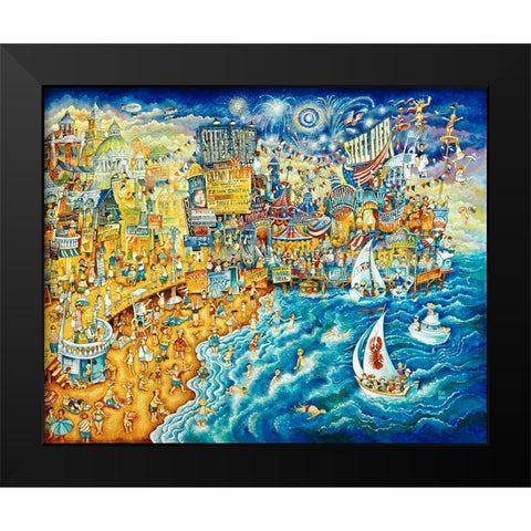 Steel Pier Night And Day Black Modern Wood Framed Art Print by Bell, Bill