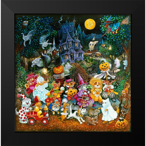 Howl-O-Ween Dogs 2 Black Modern Wood Framed Art Print by Bell, Bill