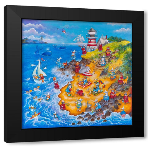 Holy Cats By The Sea Black Modern Wood Framed Art Print by Bell, Bill