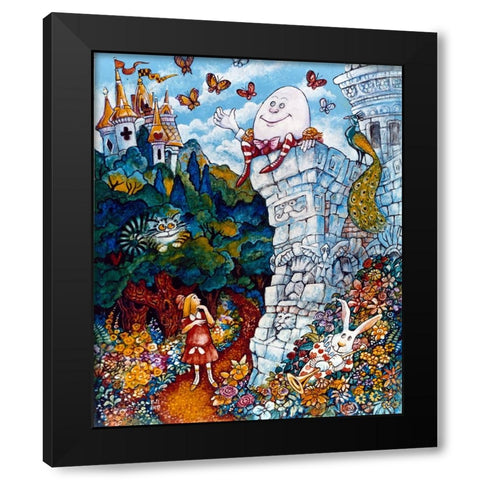 Alice And Humpty Dumpty Black Modern Wood Framed Art Print with Double Matting by Bell, Bill