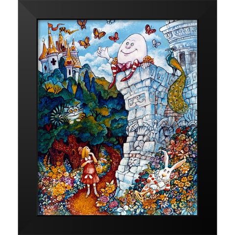 Alice And Humpty Dumpty Black Modern Wood Framed Art Print by Bell, Bill