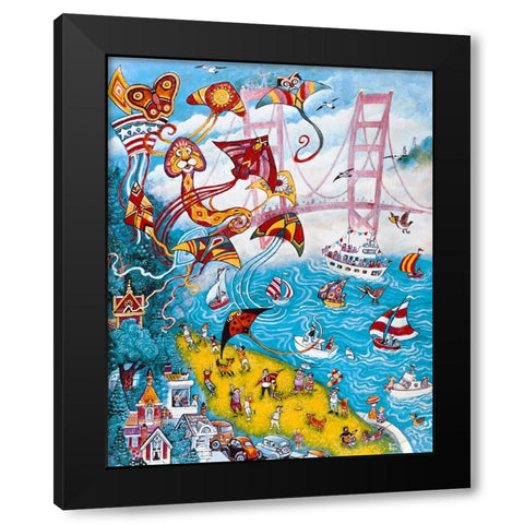 Goldengate Kites Black Modern Wood Framed Art Print by Bell, Bill