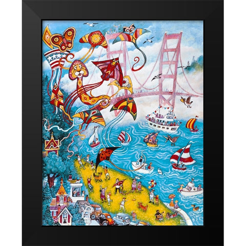 Goldengate Kites Black Modern Wood Framed Art Print by Bell, Bill