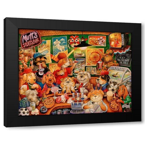 Mutt’s Sportsbar Black Modern Wood Framed Art Print with Double Matting by Bell, Bill