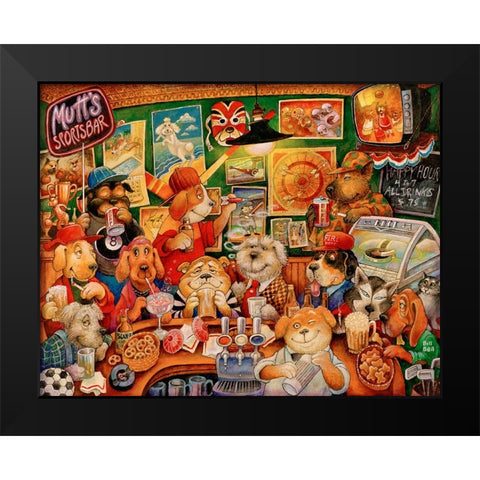 Muttâ€™s Sportsbar Black Modern Wood Framed Art Print by Bell, Bill