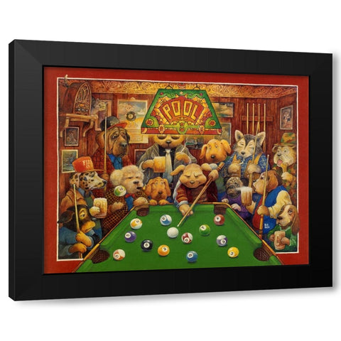 Pool Dogs Black Modern Wood Framed Art Print by Bell, Bill