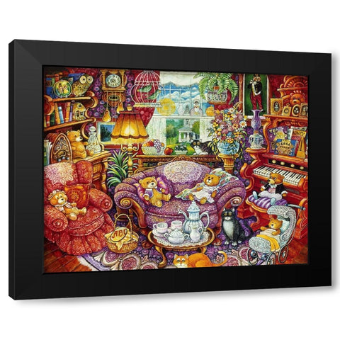 Teatime For Teddy Black Modern Wood Framed Art Print by Bell, Bill