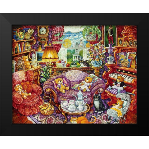 Teatime For Teddy Black Modern Wood Framed Art Print by Bell, Bill