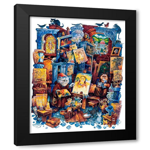 Mona Cat Black Modern Wood Framed Art Print by Bell, Bill