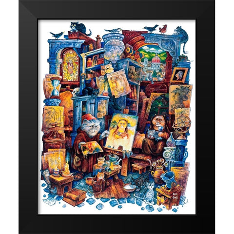 Mona Cat Black Modern Wood Framed Art Print by Bell, Bill