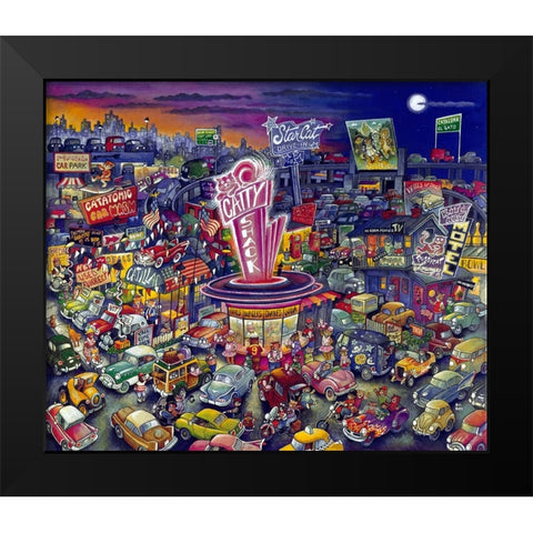 Cool Cats Black Modern Wood Framed Art Print by Bell, Bill