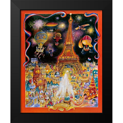 Les Chats Black Modern Wood Framed Art Print by Bell, Bill