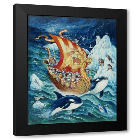 Viking Cats Black Modern Wood Framed Art Print with Double Matting by Bell, Bill