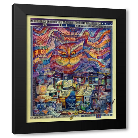 Cyber Cats Black Modern Wood Framed Art Print by Bell, Bill