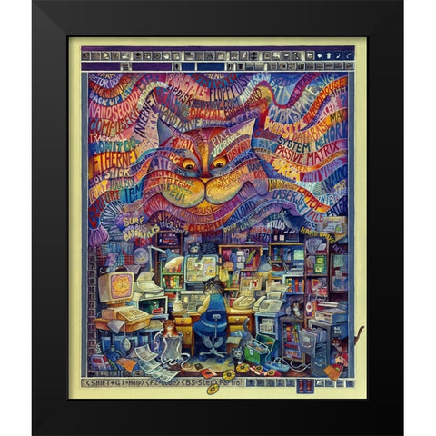Cyber Cats Black Modern Wood Framed Art Print by Bell, Bill