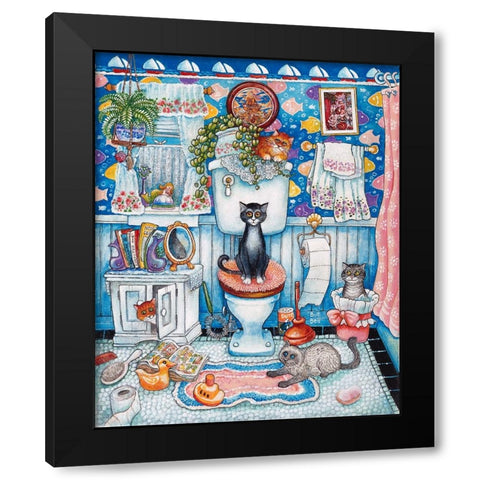 Bathroom Cats Black Modern Wood Framed Art Print by Bell, Bill