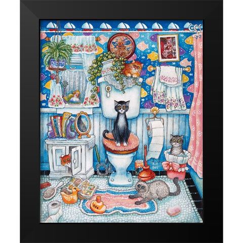 Bathroom Cats Black Modern Wood Framed Art Print by Bell, Bill
