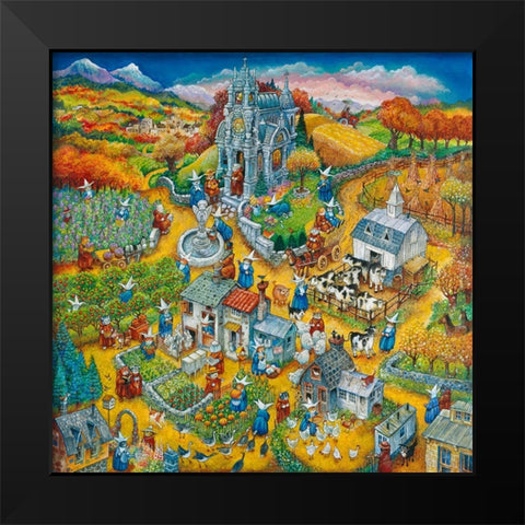 Holy Cats Bringin In The Sheaves Black Modern Wood Framed Art Print by Bell, Bill