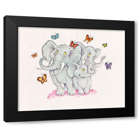 Elephants And Butterflies Black Modern Wood Framed Art Print by Bell, Bill